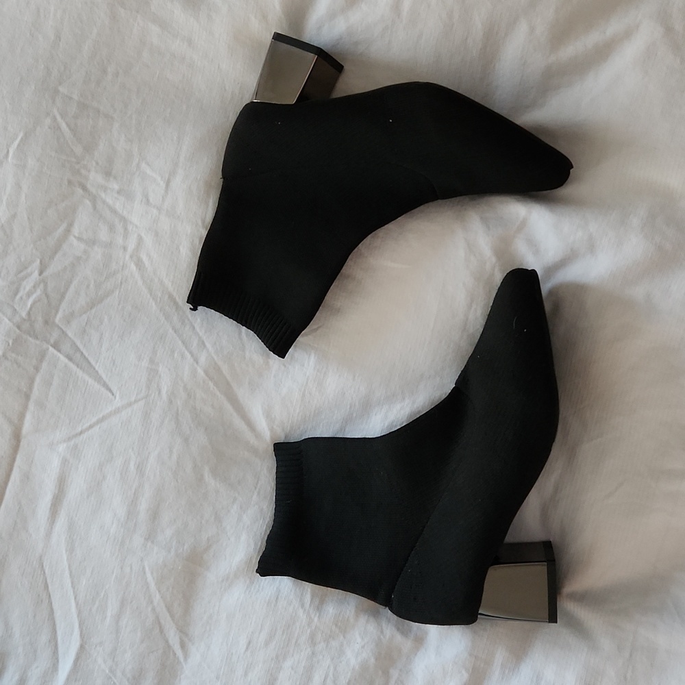 Black Knit Chunky Heel Booties sz 39